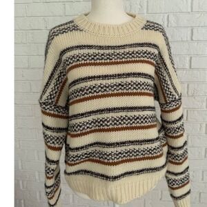 Elsamanda Striped Knit Sweater Womens Medium Cream Brown Italy Wool Alpaca EXC